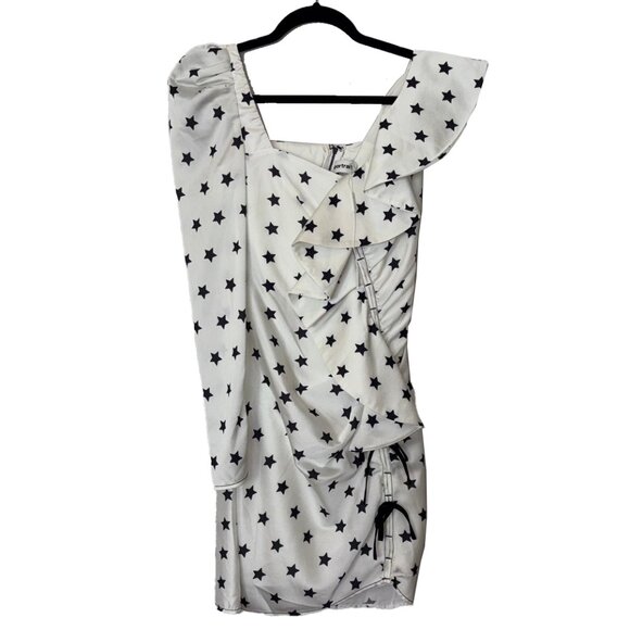 Self Portrait Blue Stars on Ivory One Sleeve Dress - Size 2 - Picture 2 of 6